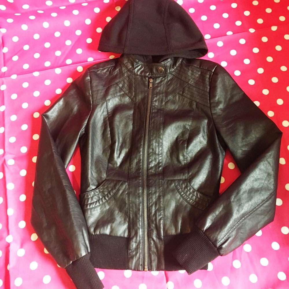 Tilt Hooded faux leather jacket